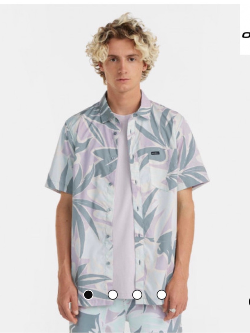 O’Neil. Men's Short Sleeve Tropical Button-Up Shirt in Pastel Lilac and Sage